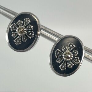 925 Sterling Silver Marsala Marcasite Post Earrings Elegant Evening Goth